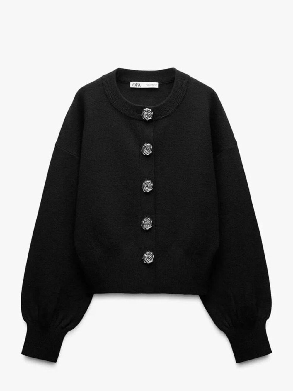 Zara black Knit Cardigan With Metal Button